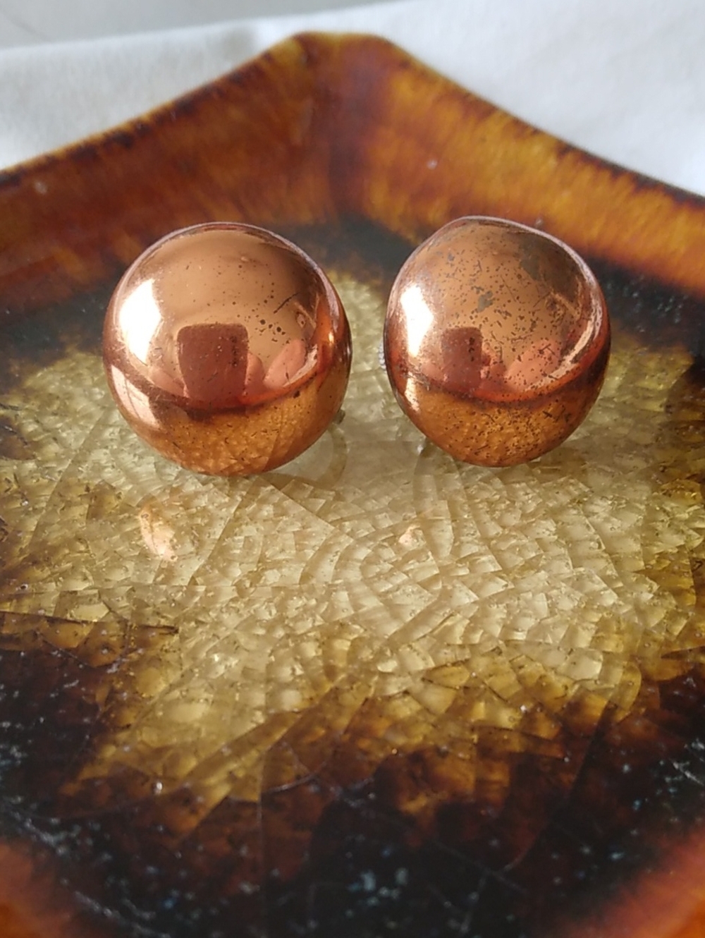 Vintage Copper Dome Stud Earrings Clip-on